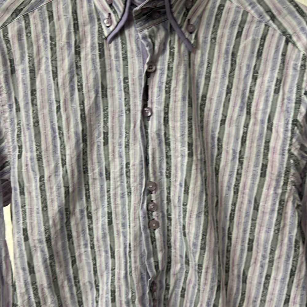 COOGI Luxe EUC Men’s Purple, Lavender, White and Gray Stripped Shirt - Picture 5 of 17